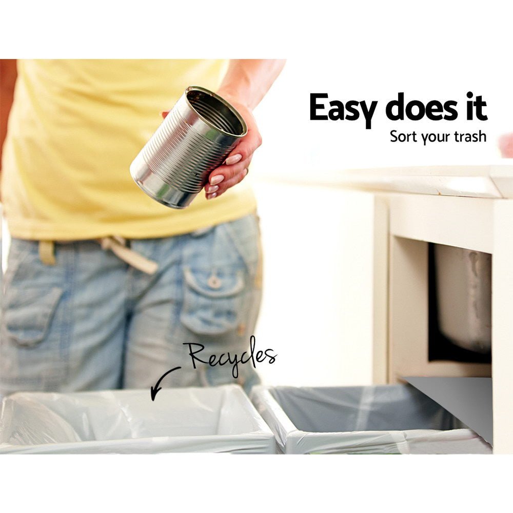 Pull Out Bin Kitchen Double Basket 2X20L Grey - Home & Garden > Kitchen Bins > Pull Out Bins - Rivercity House & Home Co. (ABN 18 642 972 209) - Affordable Modern Furniture Australia