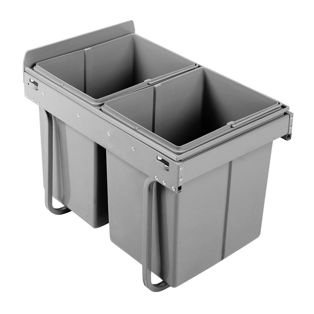 Pull Out Bin Kitchen Double Basket 2X20L Grey - Home & Garden > Kitchen Bins > Pull Out Bins - Rivercity House & Home Co. (ABN 18 642 972 209) - Affordable Modern Furniture Australia