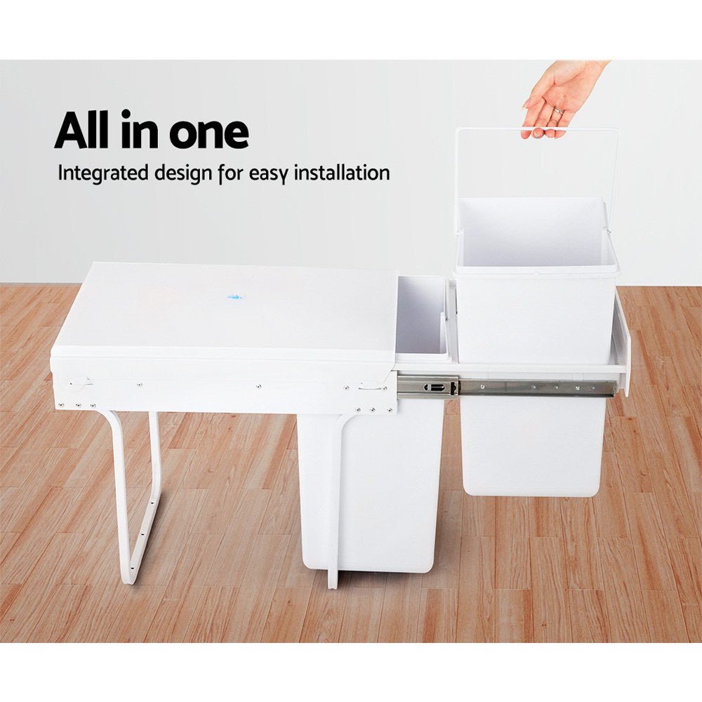 Pull Out Bin Kitchen Double Basket 2X20L White - Home & Garden > Kitchen Bins > Pull Out Bins - Rivercity House & Home Co. (ABN 18 642 972 209) - Affordable Modern Furniture Australia