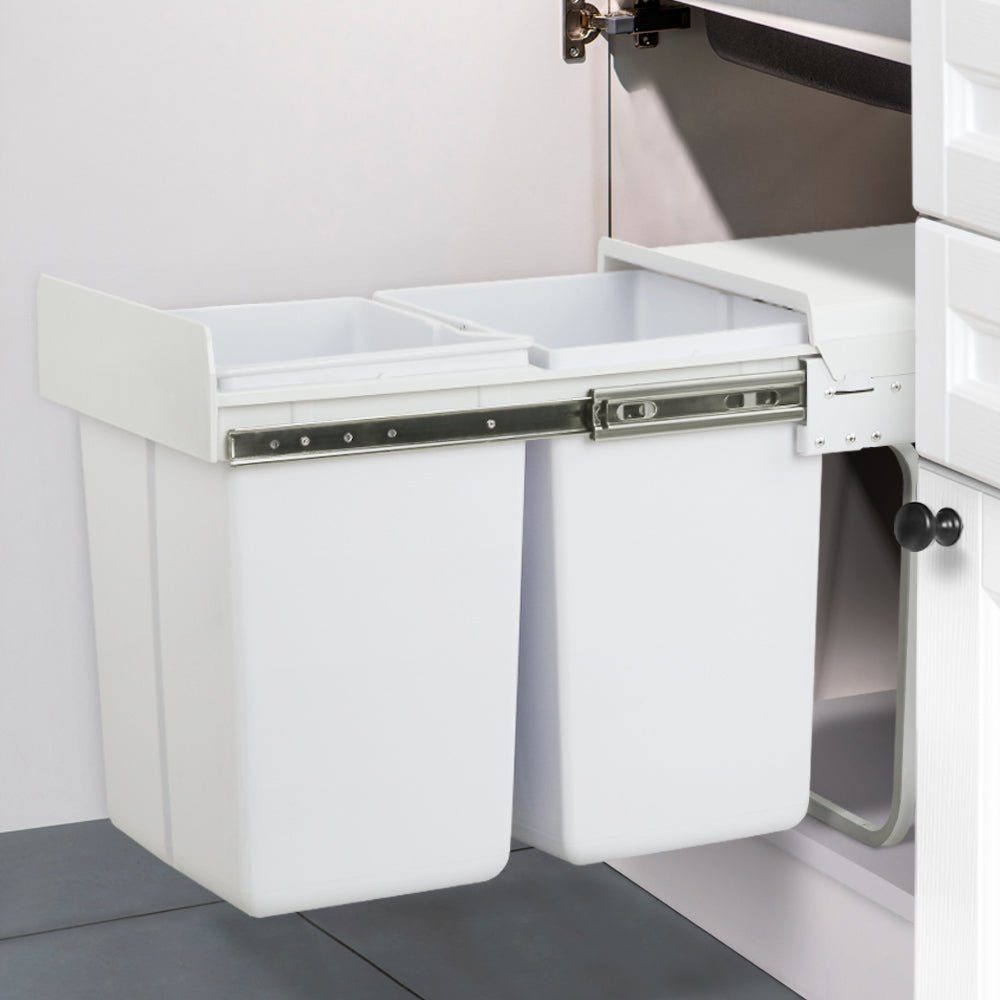 Pull Out Bin Kitchen Double Basket 2X20L White - Home & Garden > Kitchen Bins > Pull Out Bins - Rivercity House & Home Co. (ABN 18 642 972 209) - Affordable Modern Furniture Australia