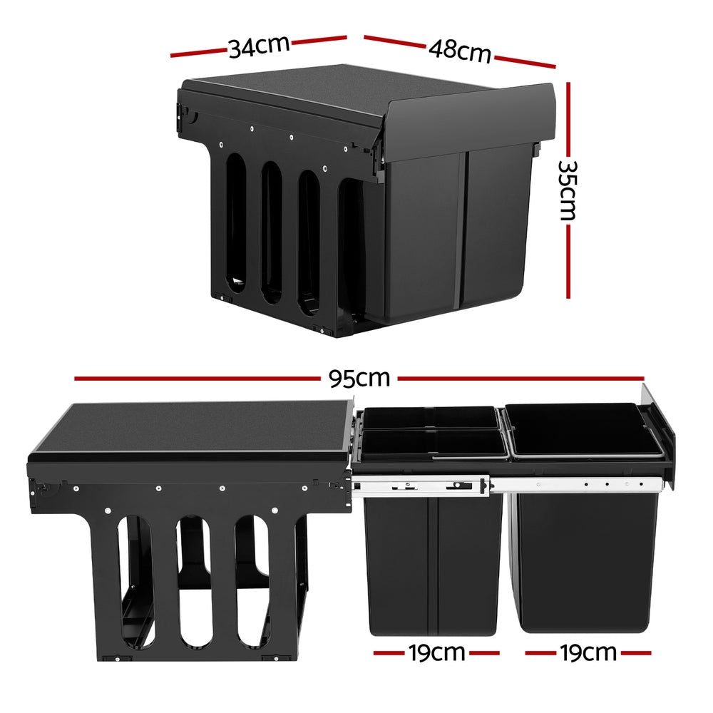 Pull Out Bin Kitchen Triple Slide Garbage Rubbish Bins Basket Blcak 31L - Home & Garden > Kitchen Bins > Pull Out Bins - Rivercity House & Home Co. (ABN 18 642 972 209) - Affordable Modern Furniture Australia