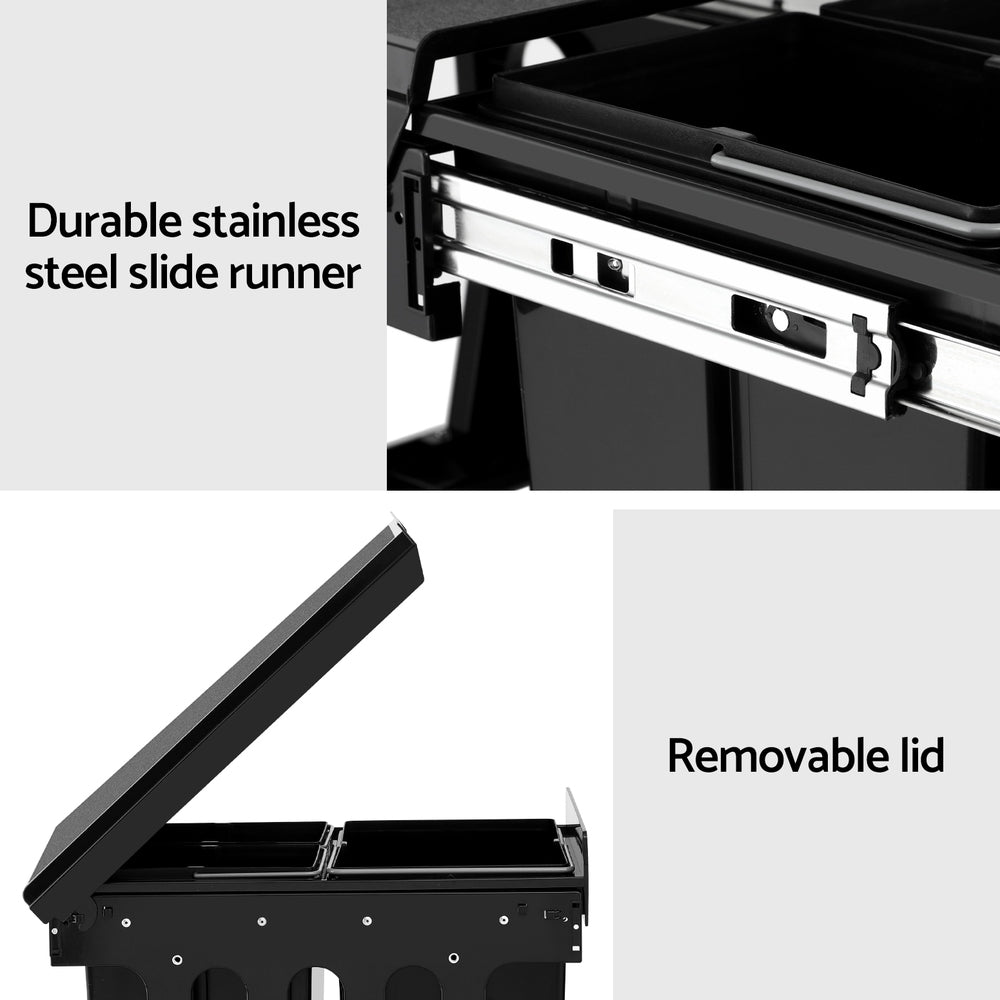 Pull Out Bin Kitchen Triple Slide Garbage Rubbish Bins Basket Blcak 31L - Home & Garden > Kitchen Bins > Pull Out Bins - Rivercity House & Home Co. (ABN 18 642 972 209) - Affordable Modern Furniture Australia