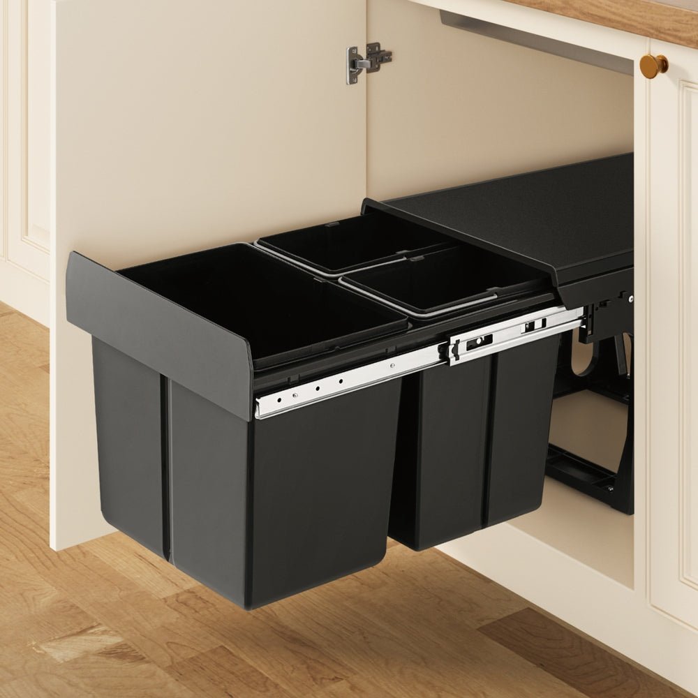 Pull Out Bin Kitchen Triple Slide Garbage Rubbish Bins Basket Blcak 31L - Home & Garden > Kitchen Bins > Pull Out Bins - Rivercity House & Home Co. (ABN 18 642 972 209) - Affordable Modern Furniture Australia