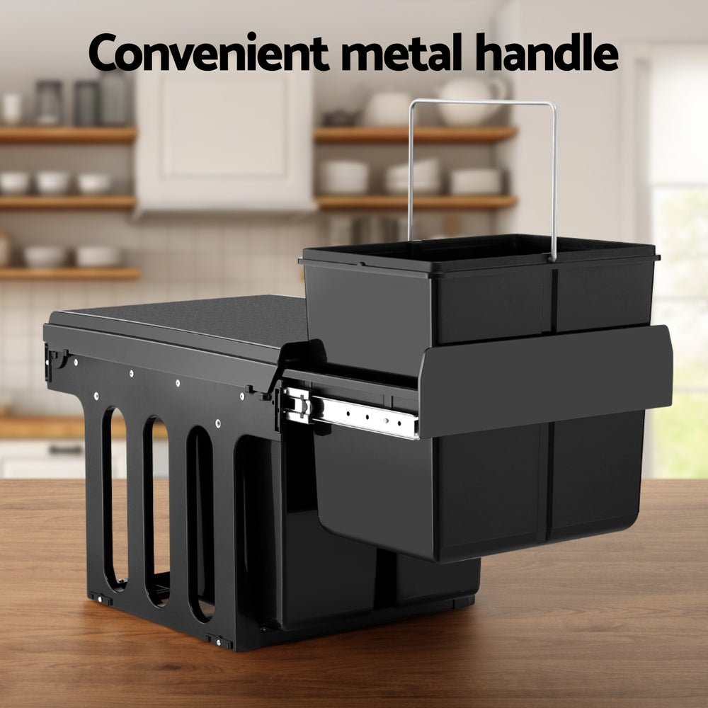 Pull Out Bin Kitchen Triple Slide Garbage Rubbish Bins Basket Blcak 31L - Home & Garden > Kitchen Bins > Pull Out Bins - Rivercity House & Home Co. (ABN 18 642 972 209) - Affordable Modern Furniture Australia