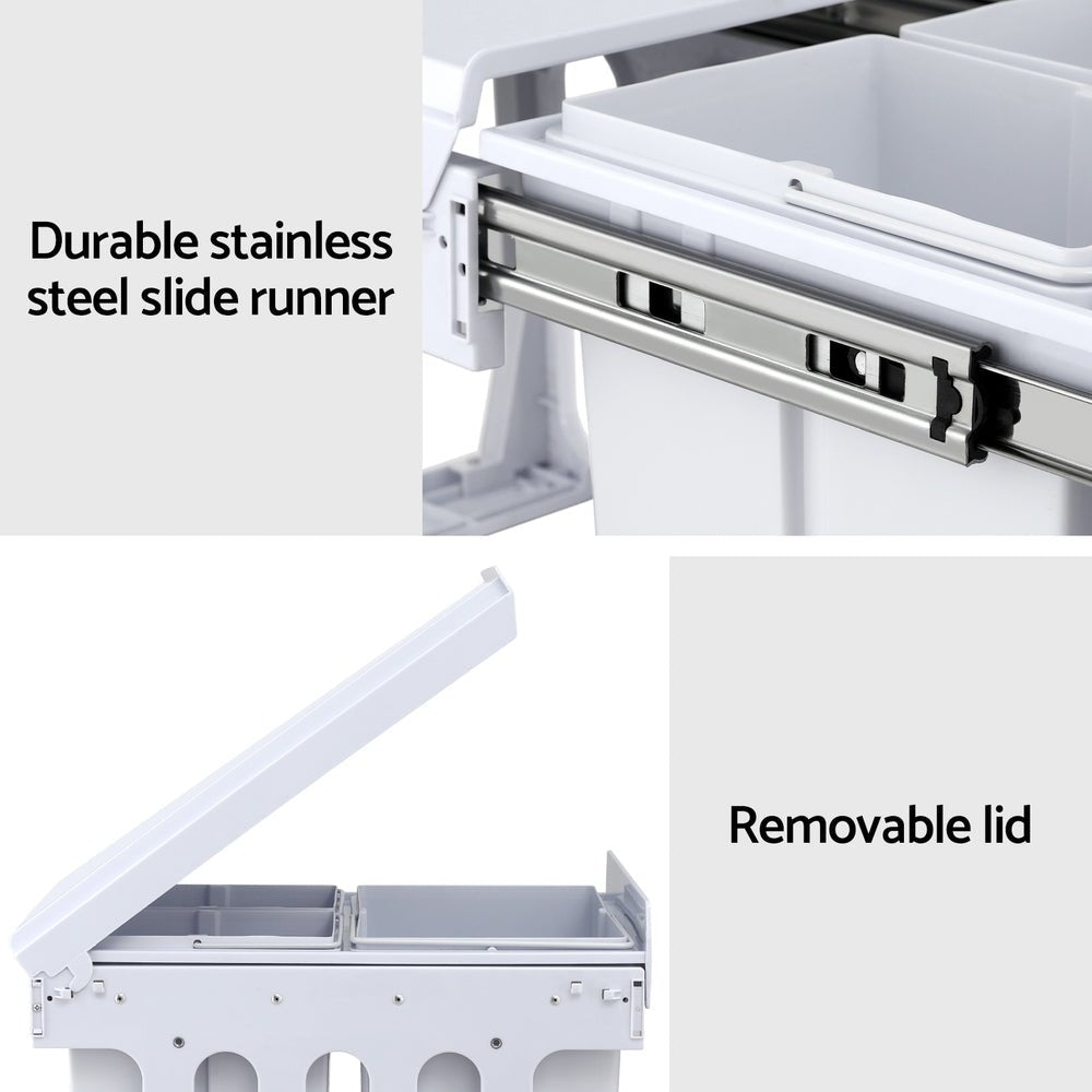 Pull Out Bin Kitchen Triple Slide Garbage Rubbish Bins Basket White 31L - Home & Garden > Kitchen Bins > Pull Out Bins - Rivercity House & Home Co. (ABN 18 642 972 209) - Affordable Modern Furniture Australia
