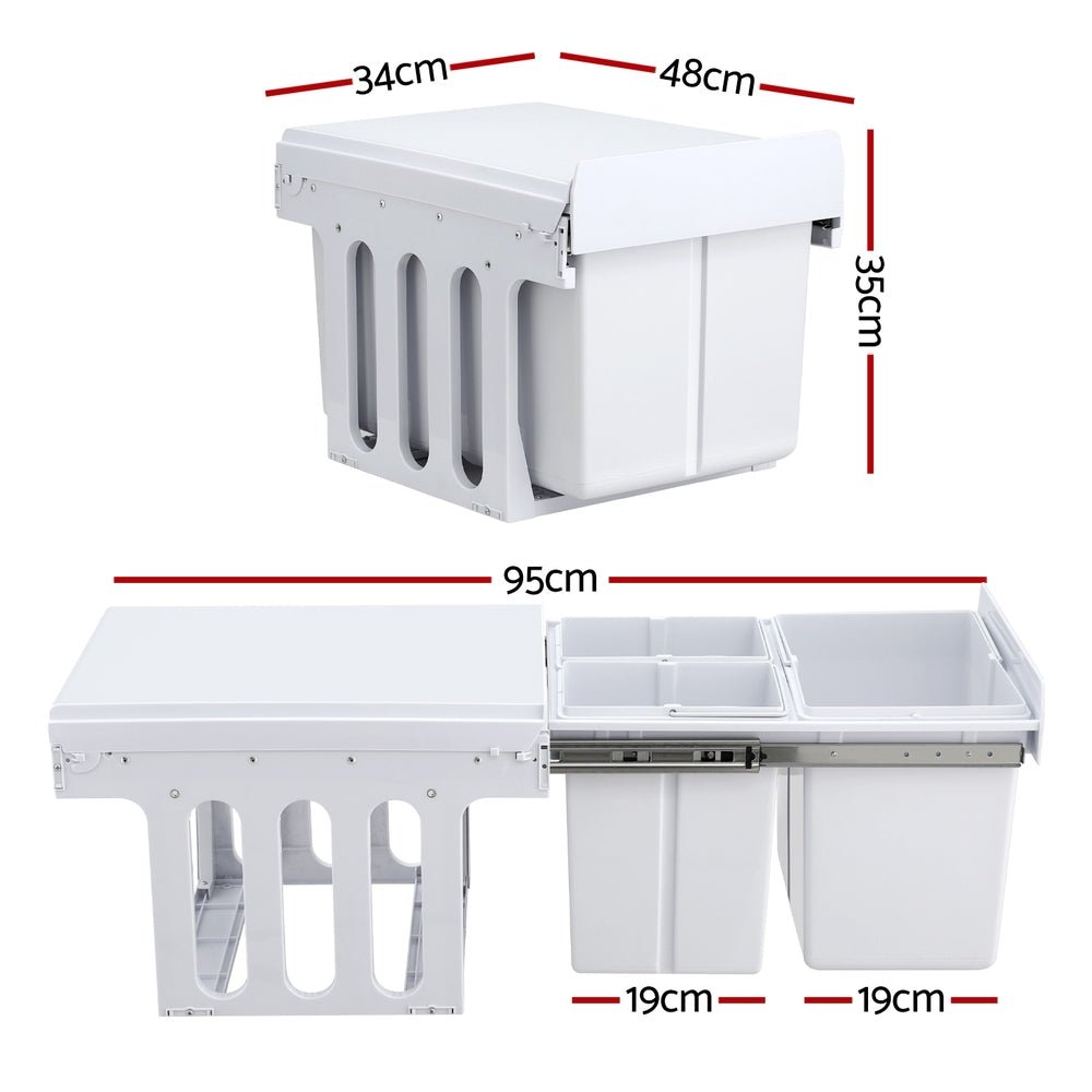 Pull Out Bin Kitchen Triple Slide Garbage Rubbish Bins Basket White 31L - Home & Garden > Kitchen Bins > Pull Out Bins - Rivercity House & Home Co. (ABN 18 642 972 209) - Affordable Modern Furniture Australia