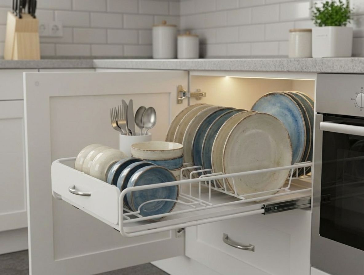 Pull Out Dish Rack with Slide Out Drawer Organiser for Plates, Bowls & Utensils - Metal Finish - Home & Garden > Kitchenware > Dish Racks - Rivercity House & Home Co. (ABN 18 642 972 209) - Affordable Modern Furniture Australia