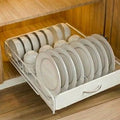 Pull Out Dish Rack with Slide Out Drawer Organiser for Plates, Bowls & Utensils - Metal Finish