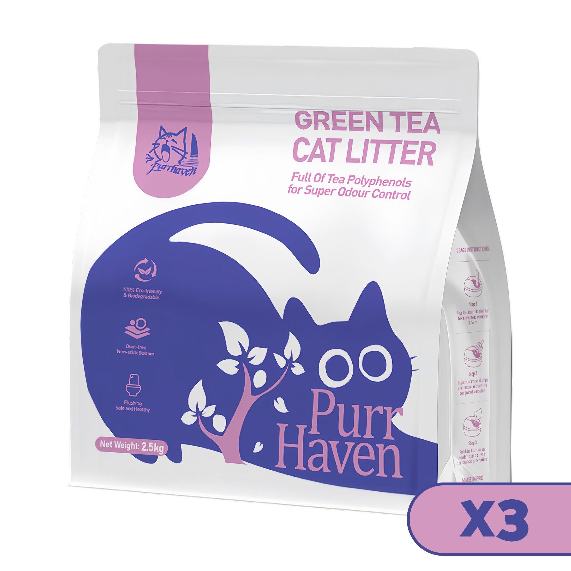 PurrHaven Green Tea Clumping Cat & Kitty Litter, 7.5kg (3 Pack),Dust Free,Natural Flusable,Easy to Clean,Odour Neutraliser,Rapid Liquid Absorption,Non - Toxic Formula - Pet Care > Cat Supplies > Cat Litter - Rivercity House & Home Co. (ABN 18 642 972 209) - Affordable Modern Furniture Australia