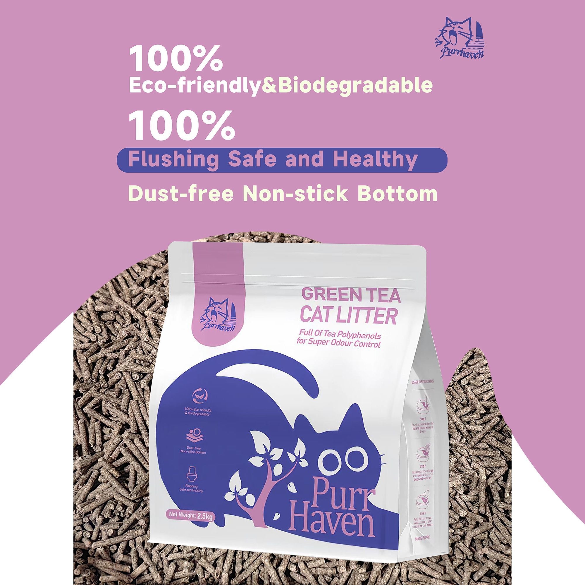PurrHaven Green Tea Clumping Cat & Kitty Litter, 7.5kg (3 Pack),Dust Free,Natural Flusable,Easy to Clean,Odour Neutraliser,Rapid Liquid Absorption,Non - Toxic Formula - Pet Care > Cat Supplies > Cat Litter - Rivercity House & Home Co. (ABN 18 642 972 209) - Affordable Modern Furniture Australia