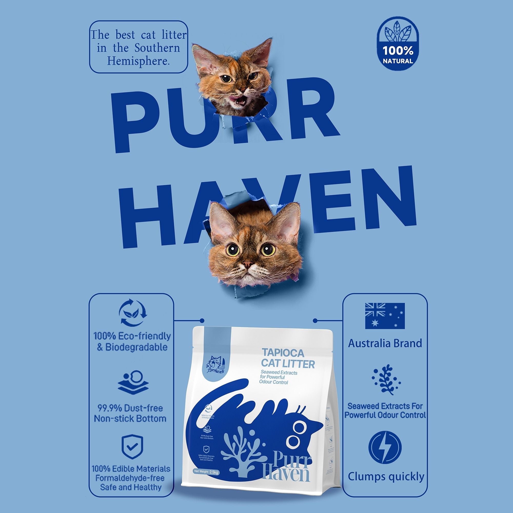 PurrHaven Tapioca Clumping Cat & Kitty Litter, 7.5kg (3 Pack),Dust Free,Easy to Clean,Odour Neutraliser,Rapid Liquid Absorption,Non - Toxic Formula - Pet Care > Cat Supplies > Cat Litter - Rivercity House & Home Co. (ABN 18 642 972 209) - Affordable Modern Furniture Australia