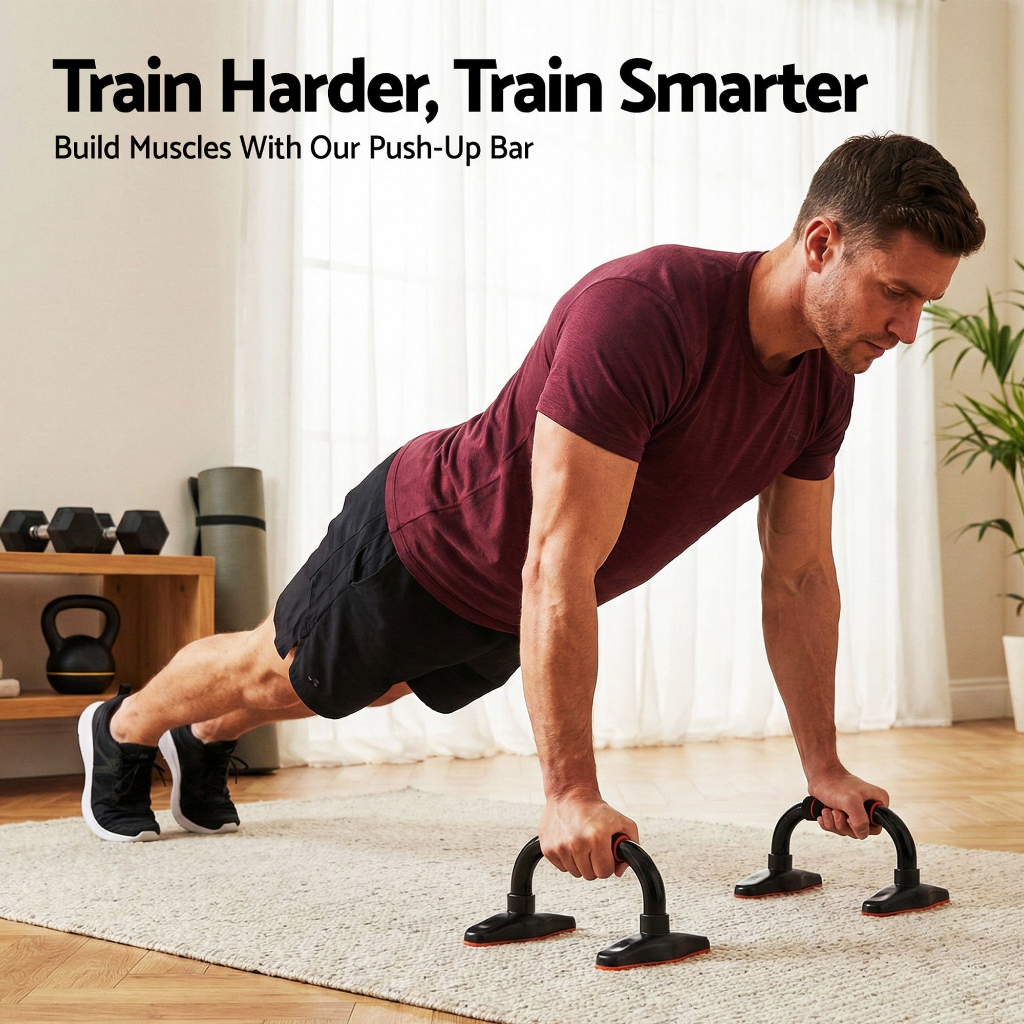 Push Up Bars with Parallel Handles for Home Gym Strength Training - Orange & Black - Sports & Fitness > Exercise, Gym & Fitness > Gym Equipment & Accessories - Rivercity House & Home Co. (ABN 18 642 972 209) - Affordable Modern Furniture Australia