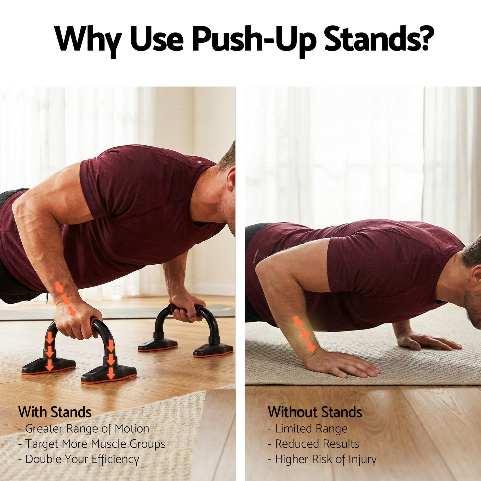 Push Up Bars with Parallel Handles for Home Gym Strength Training - Orange & Black - Sports & Fitness > Exercise, Gym & Fitness > Gym Equipment & Accessories - Rivercity House & Home Co. (ABN 18 642 972 209) - Affordable Modern Furniture Australia