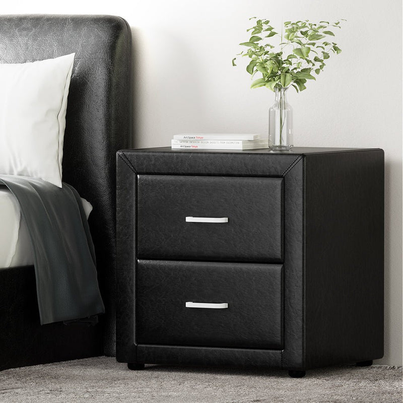 PVC Leather Bedside Table - Black - Rivercity House & Home Co. (ABN 18 642 972 209) - Affordable Modern Furniture Australia