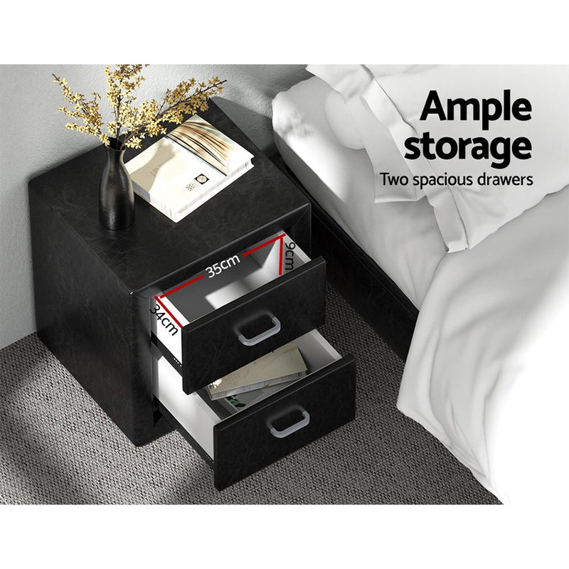 PVC Leather Bedside Table - Black - Rivercity House & Home Co. (ABN 18 642 972 209) - Affordable Modern Furniture Australia