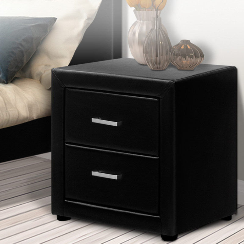 PVC Leather Bedside Table - Black - Rivercity House & Home Co. (ABN 18 642 972 209) - Affordable Modern Furniture Australia