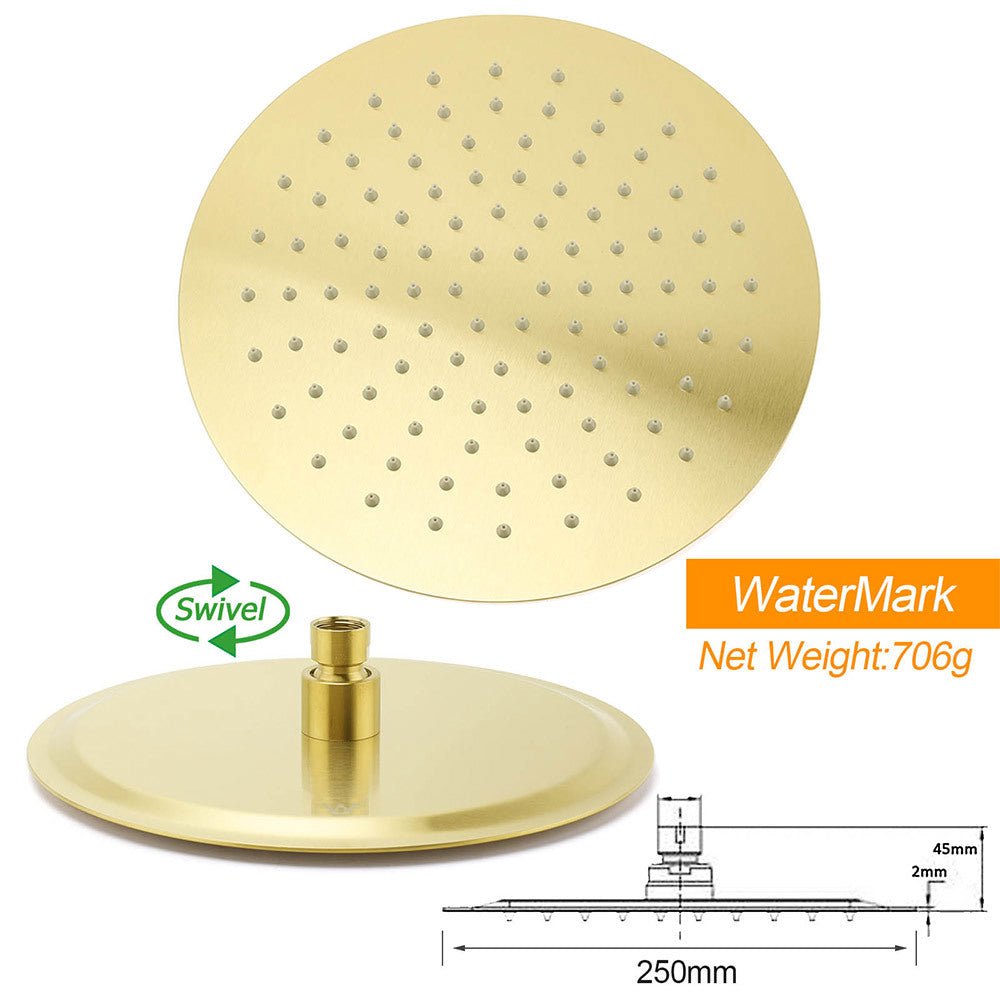 PVD Brushed Gold 10" Shower Rain Head 355mm Straight Wall Mount Arm Bathroom Set - Furniture > Bathroom > Shower Heads & Screens - Rivercity House & Home Co. (ABN 18 642 972 209) - Affordable Modern Furniture Australia