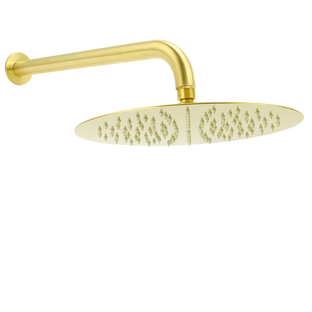 PVD Brushed Gold 12" Shower Rain Head 355mm Straight Wall Mount Arm Bathroom Set - Furniture > Bathroom > Shower Heads & Screens - Rivercity House & Home Co. (ABN 18 642 972 209) - Affordable Modern Furniture Australia
