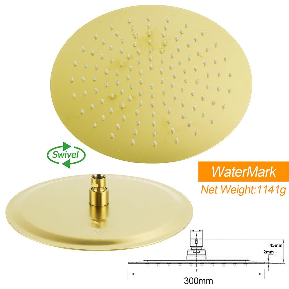 PVD Brushed Gold 12" Shower Rain Head 355mm Straight Wall Mount Arm Bathroom Set - Furniture > Bathroom > Shower Heads & Screens - Rivercity House & Home Co. (ABN 18 642 972 209) - Affordable Modern Furniture Australia