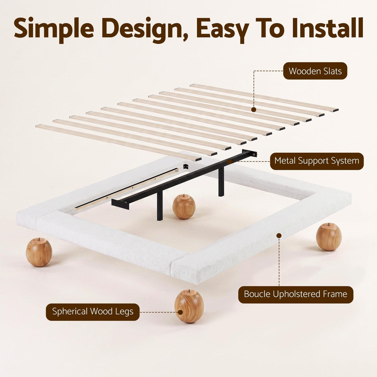 Queen 26cm Firm Mattress and Boucle Bed Frame Bundle - Beige - Furniture > Bedroom > Beds & Bed Frames - Rivercity House & Home Co. (ABN 18 642 972 209) - Affordable Modern Furniture Australia