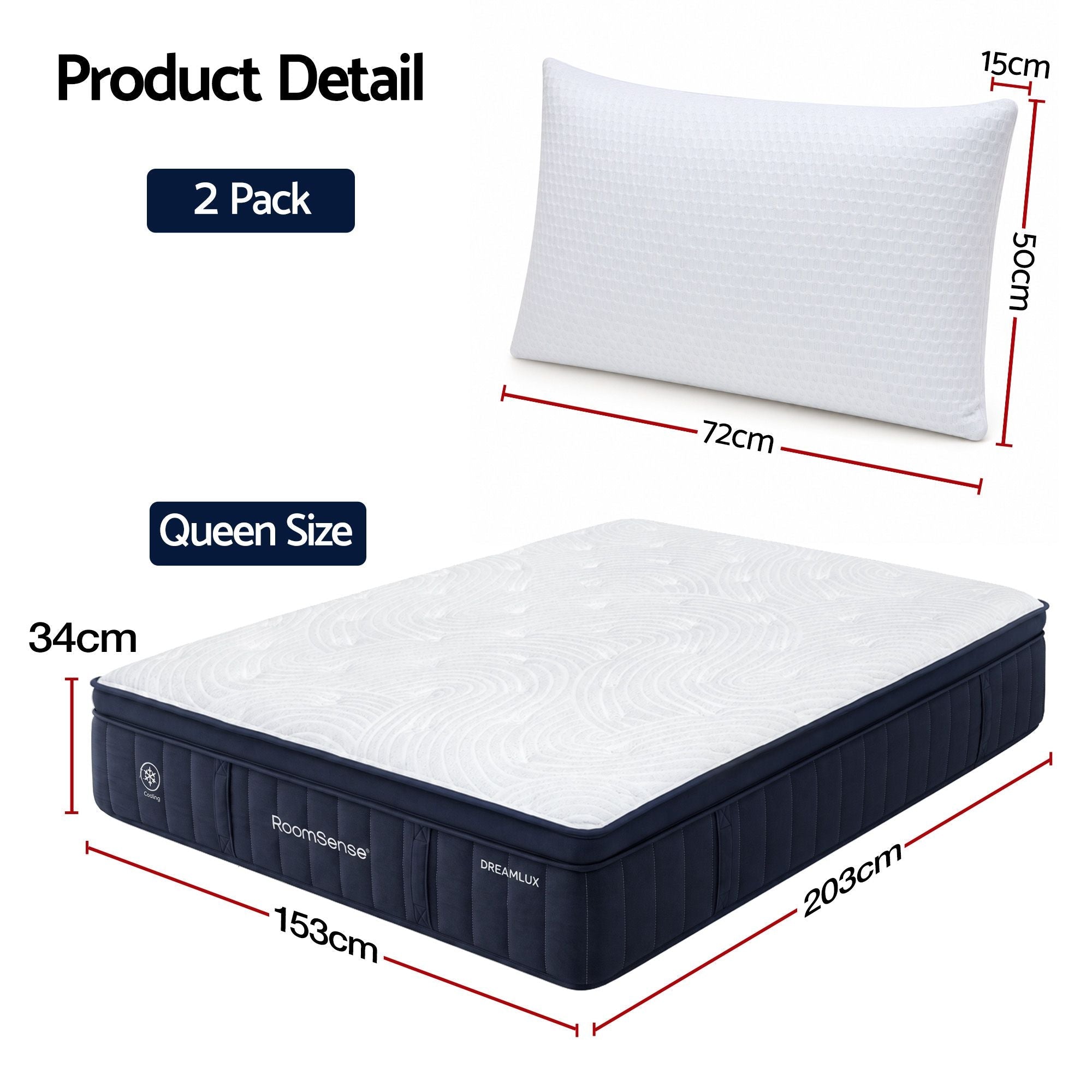 Queen 34cm Medium Soft Gel Mattress with 2 Cooling Gel Pillows Bundle - Furniture > Mattresses > Queen Mattress - Rivercity House & Home Co. (ABN 18 642 972 209) - Affordable Modern Furniture Australia