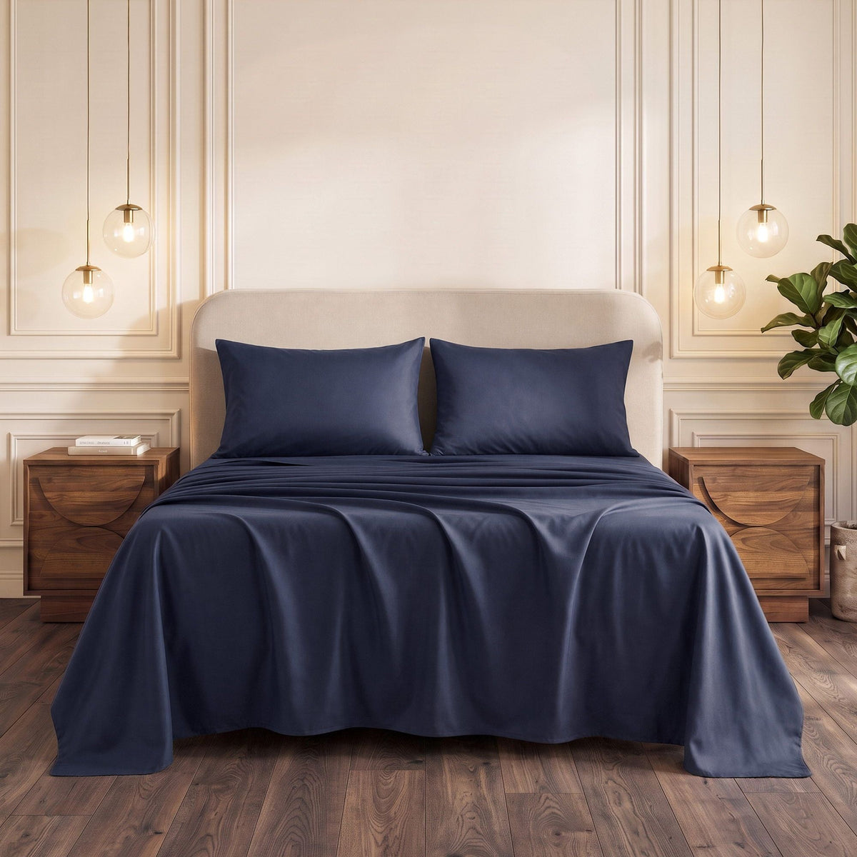 Queen 500TC Cotton 4Pcs Sheet Set with 40cm Extra Deep Pocket for Thick Mattresses Sateen Weave for Sweaty Nights Navy Blue - Home & Garden > Bedding > Bed Sheets - Rivercity House & Home Co. (ABN 18 642 972 209) - Affordable Modern Furniture Australia