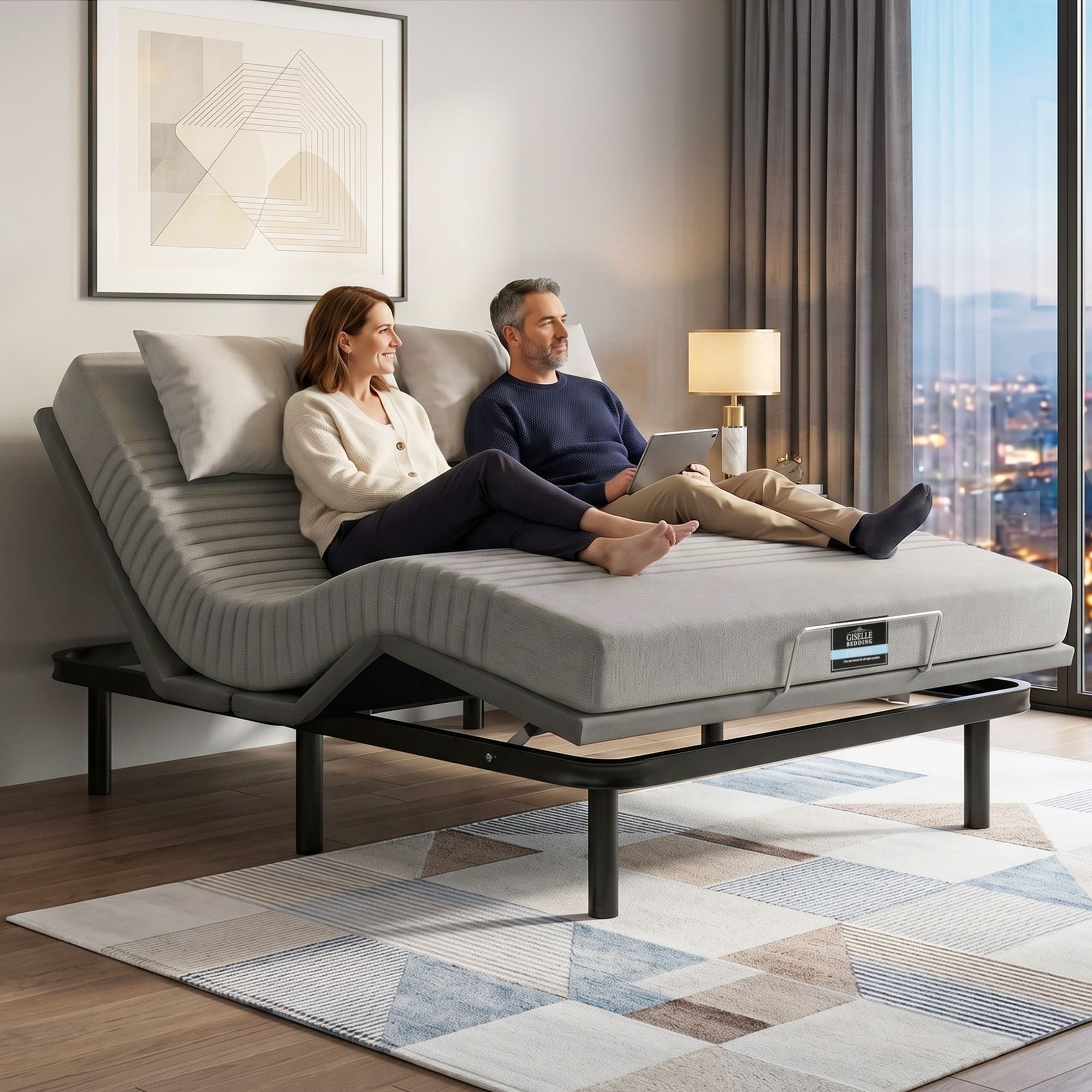 Queen Bed Frame and Giselle Bedding Queen Memory Foam Mattress Set, Electric Bed Base with Zero Gravity & 7 Zone Cooling Comfort for Back Pain Relief, Black & Grey, 15cm Thickness - Furniture > Bedroom > Beds & Bed Frames - Rivercity House & Home Co. (ABN 18 642 972 209) - Affordable Modern Furniture Australia