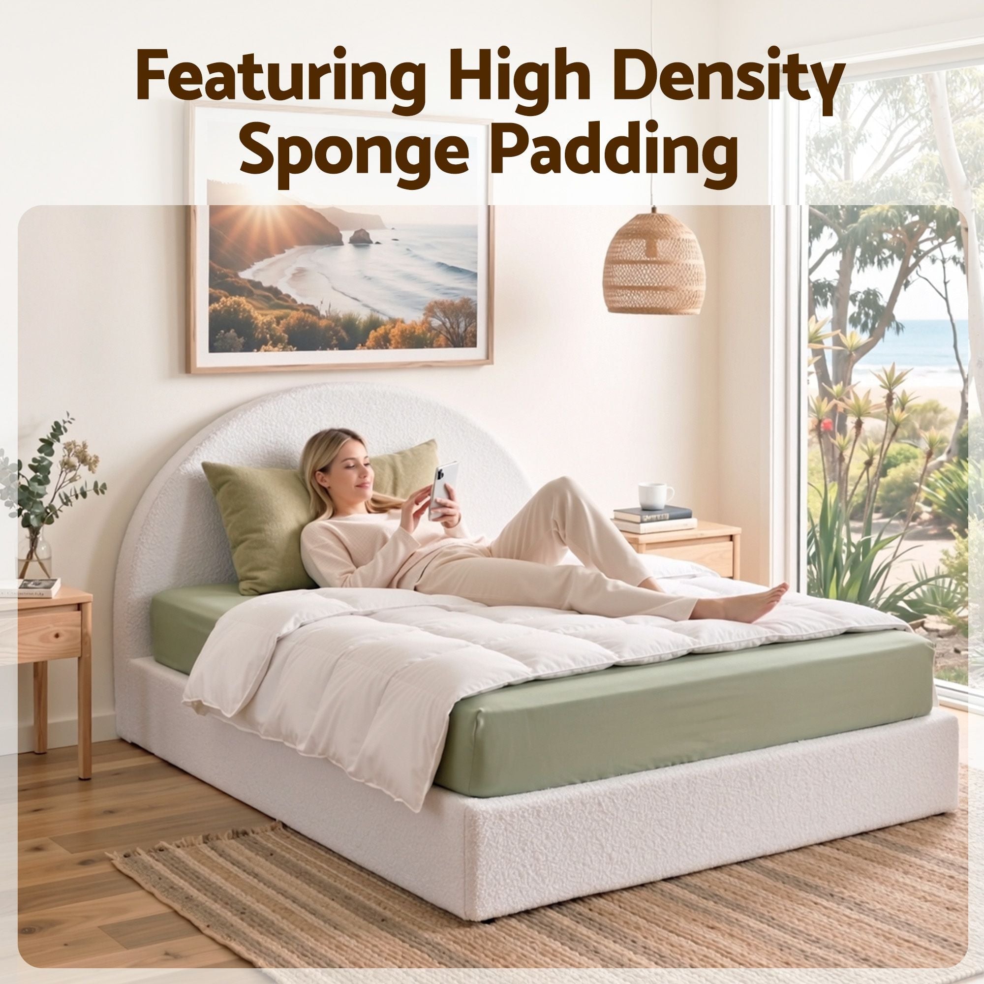Queen Bed Frame Boucle Fabric Vacuum Compressed Beds Removable Washable Cover No - Assembly - Furniture > Bedroom > Beds & Bed Frames - Rivercity House & Home Co. (ABN 18 642 972 209) - Affordable Modern Furniture Australia