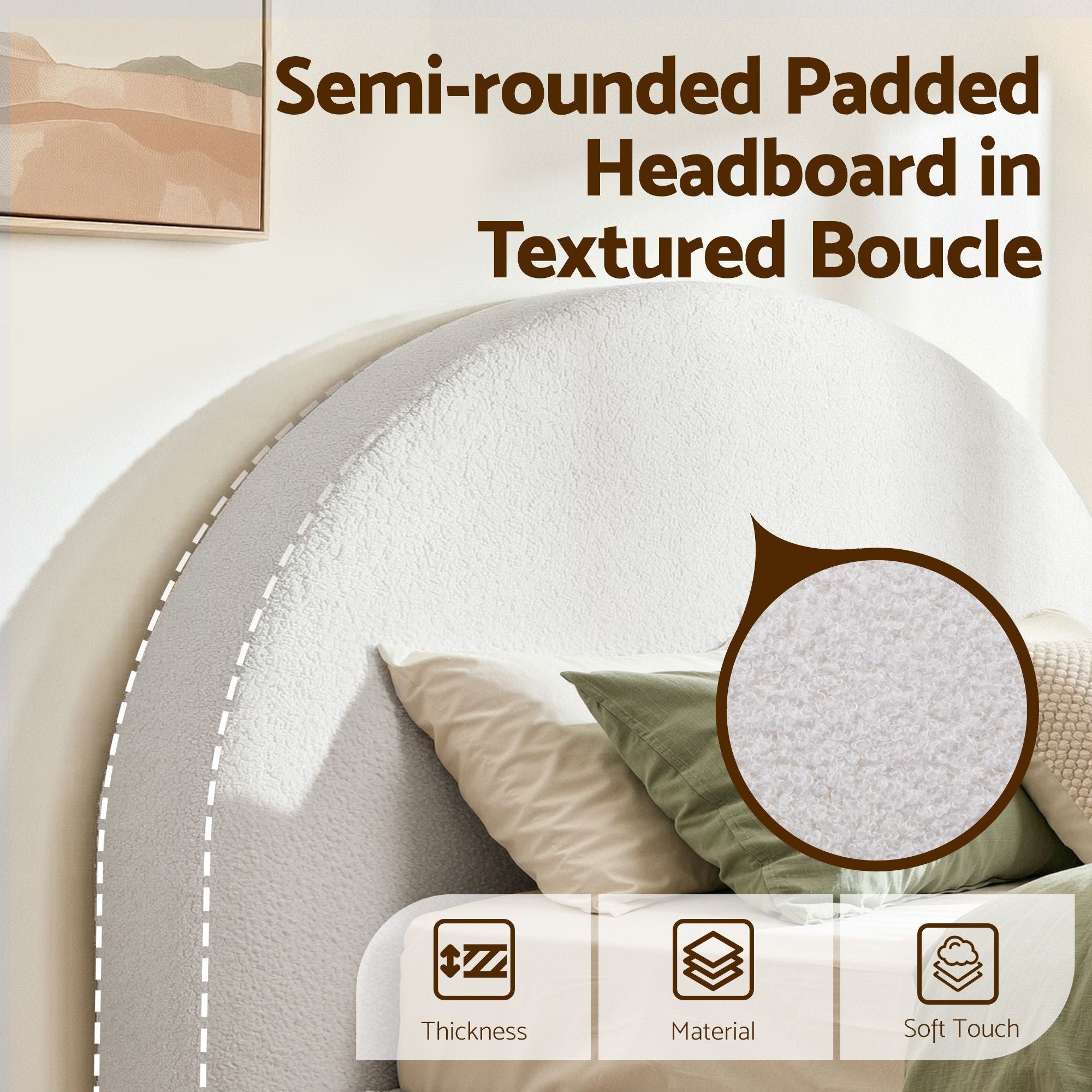 Queen Bed Frame Boucle Fabric Vacuum Compressed Beds Removable Washable Cover No - Assembly - Furniture > Bedroom > Beds & Bed Frames - Rivercity House & Home Co. (ABN 18 642 972 209) - Affordable Modern Furniture Australia