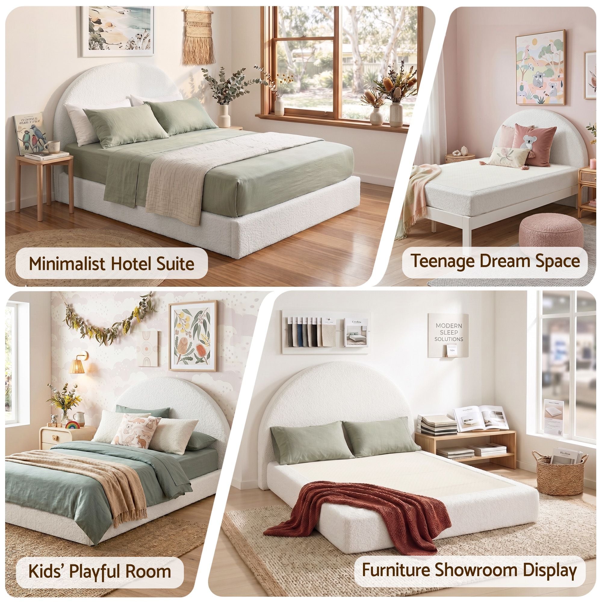 Queen Bed Frame Boucle Fabric Vacuum Compressed Beds Removable Washable Cover No - Assembly - Furniture > Bedroom > Beds & Bed Frames - Rivercity House & Home Co. (ABN 18 642 972 209) - Affordable Modern Furniture Australia