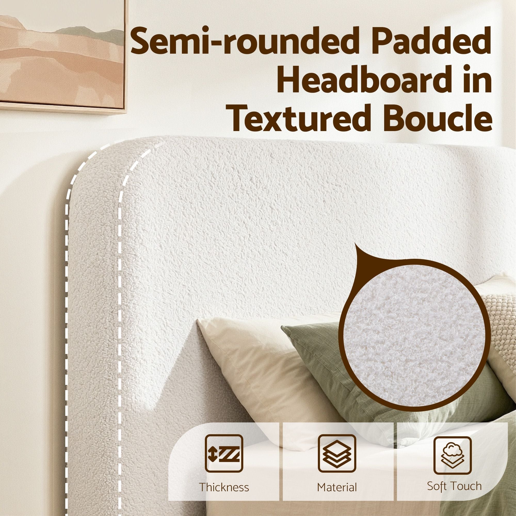 Queen Bed Frame Boucle Fabric Vacuum Compressed Beds Washable Cover No - Assembly - Furniture > Bedroom > Beds & Bed Frames - Rivercity House & Home Co. (ABN 18 642 972 209) - Affordable Modern Furniture Australia