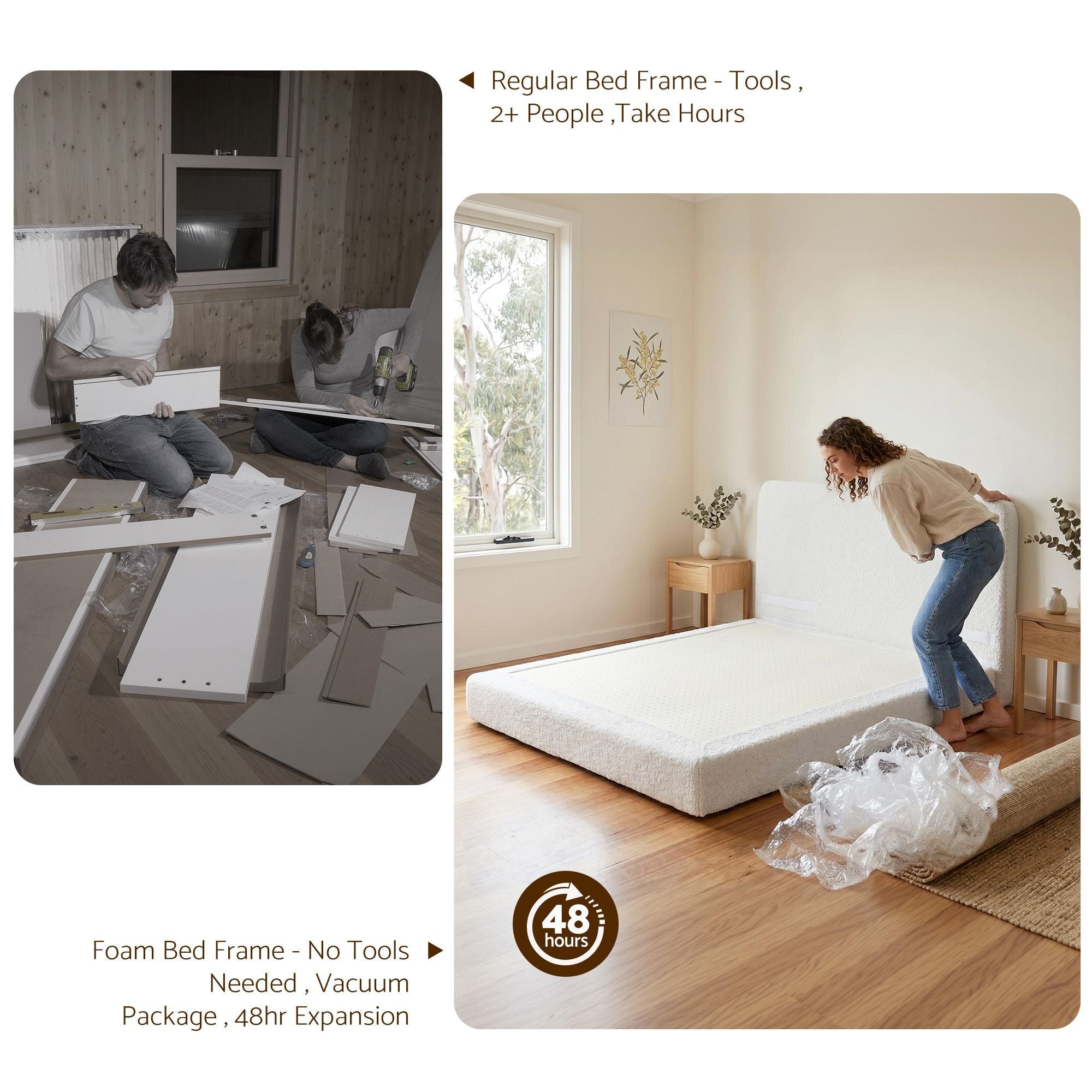 Queen Bed Frame Boucle Fabric Vacuum Compressed Beds Washable Cover No - Assembly - Furniture > Bedroom > Beds & Bed Frames - Rivercity House & Home Co. (ABN 18 642 972 209) - Affordable Modern Furniture Australia