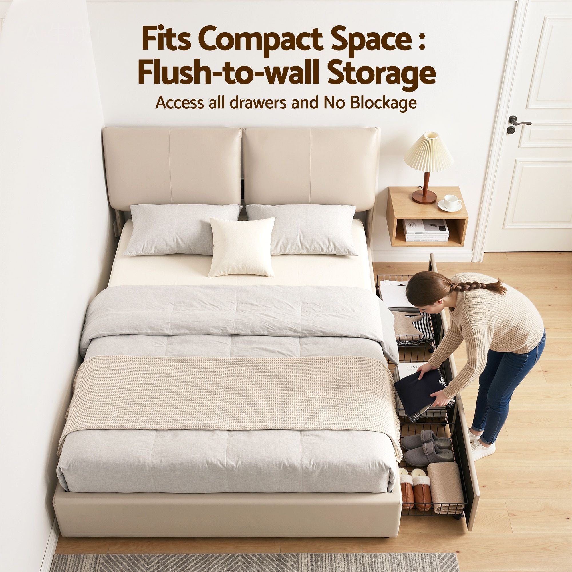 Queen Bed Frame Gas Lift Storage 3 Drawers Adjustable Headboard Platform Base - Furniture > Bedroom > Beds & Bed Frames - Rivercity House & Home Co. (ABN 18 642 972 209) - Affordable Modern Furniture Australia
