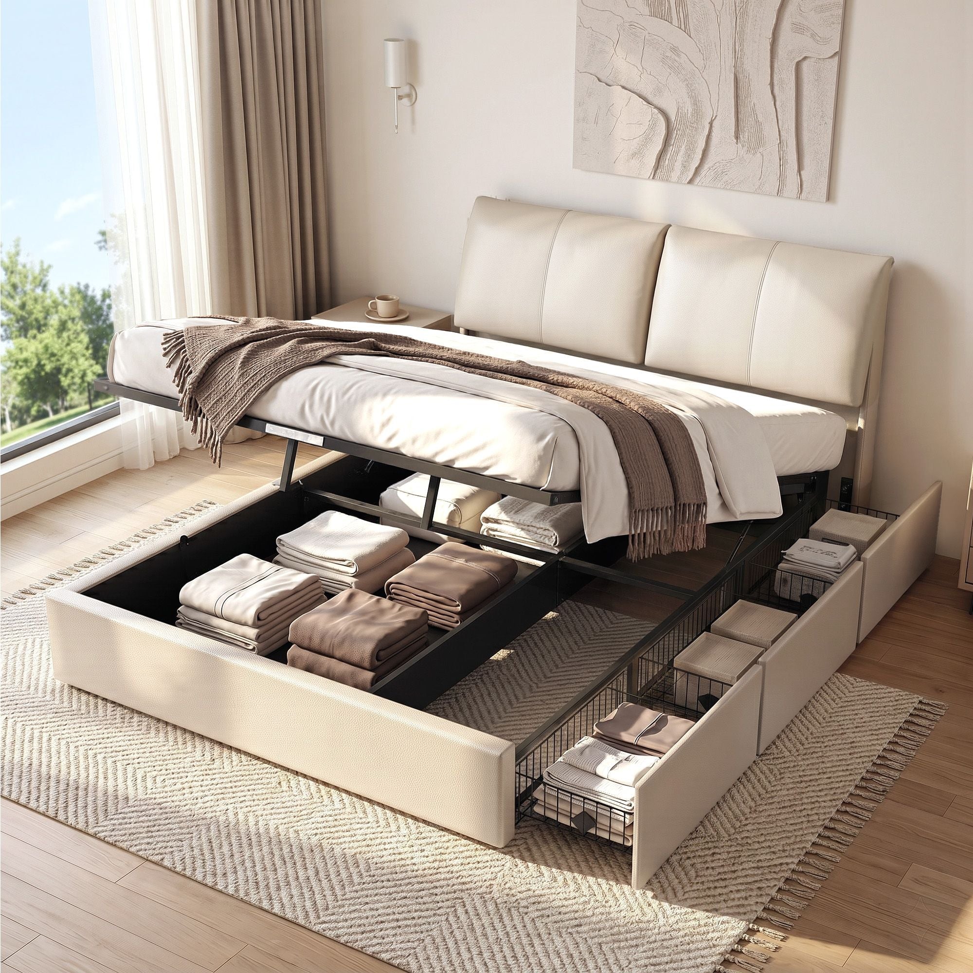 Queen Bed Frame Gas Lift Storage 3 Drawers Adjustable Headboard Platform Base - Furniture > Bedroom > Beds & Bed Frames - Rivercity House & Home Co. (ABN 18 642 972 209) - Affordable Modern Furniture Australia