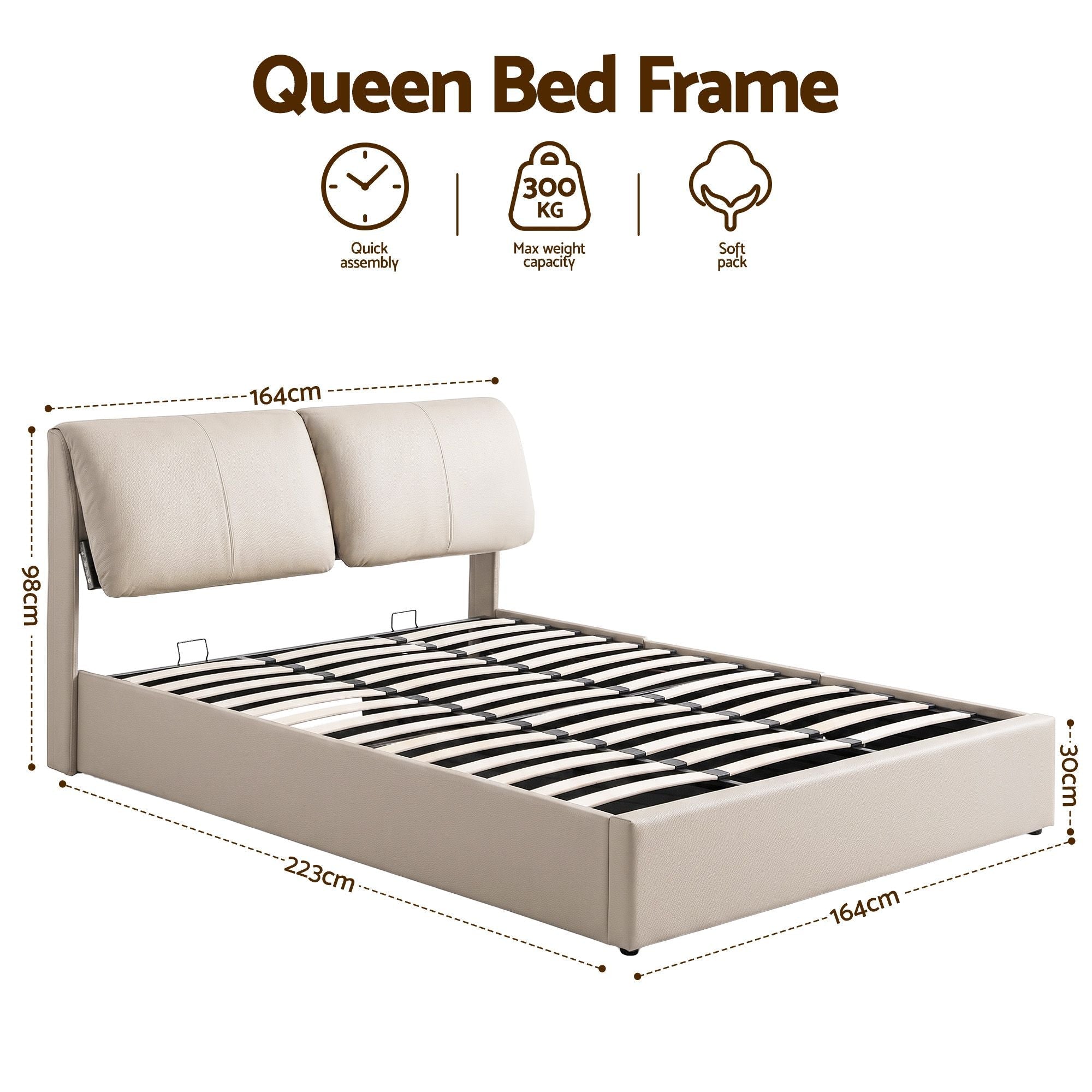 Queen Bed Frame Gas Lift Storage 3 Drawers Adjustable Headboard Platform Base - Furniture > Bedroom > Beds & Bed Frames - Rivercity House & Home Co. (ABN 18 642 972 209) - Affordable Modern Furniture Australia