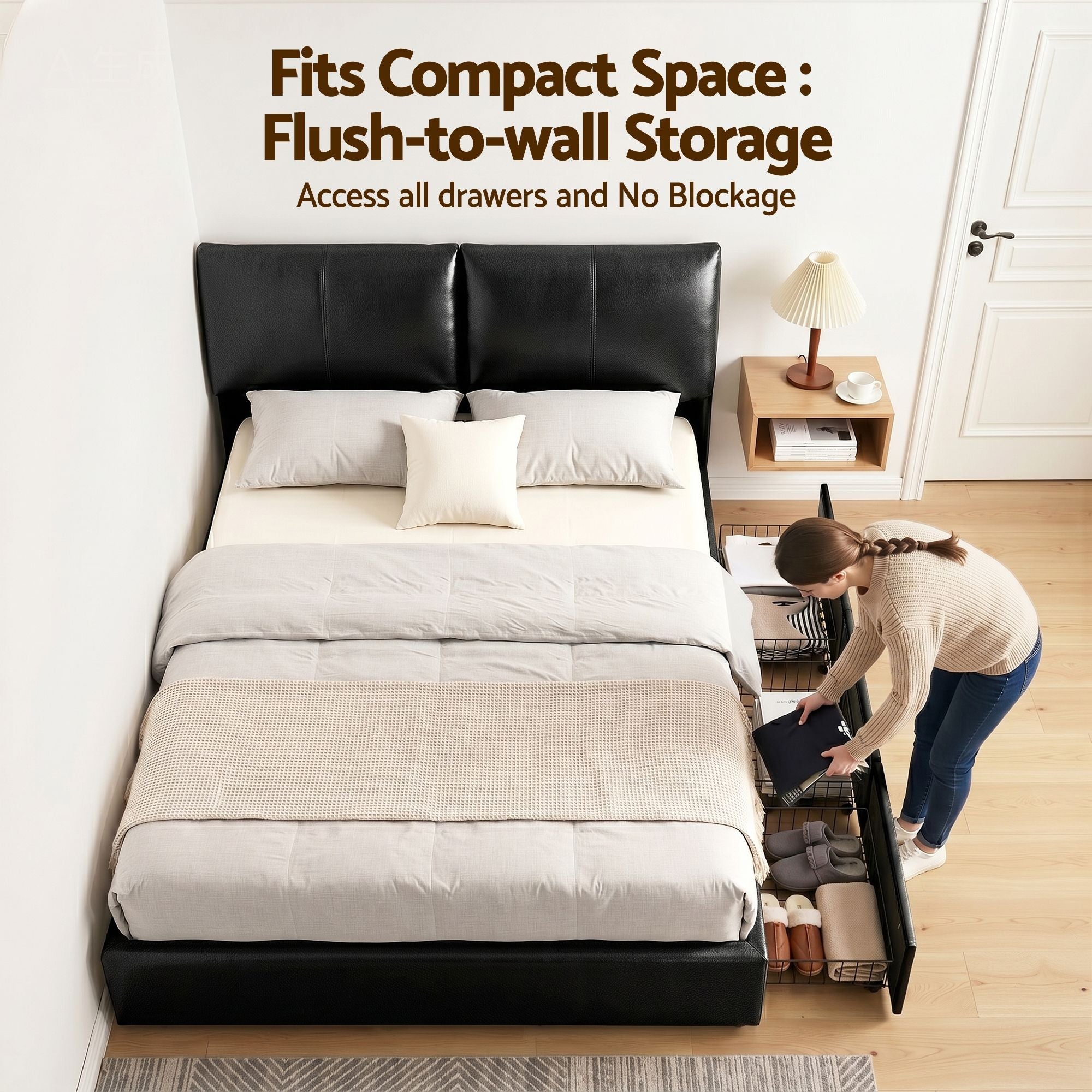 Queen Bed Frame Gas Lift Storage 3 Drawers Adjustable Headboard Platform Bed Black - Furniture > Bedroom > Beds & Bed Frames - Rivercity House & Home Co. (ABN 18 642 972 209) - Affordable Modern Furniture Australia