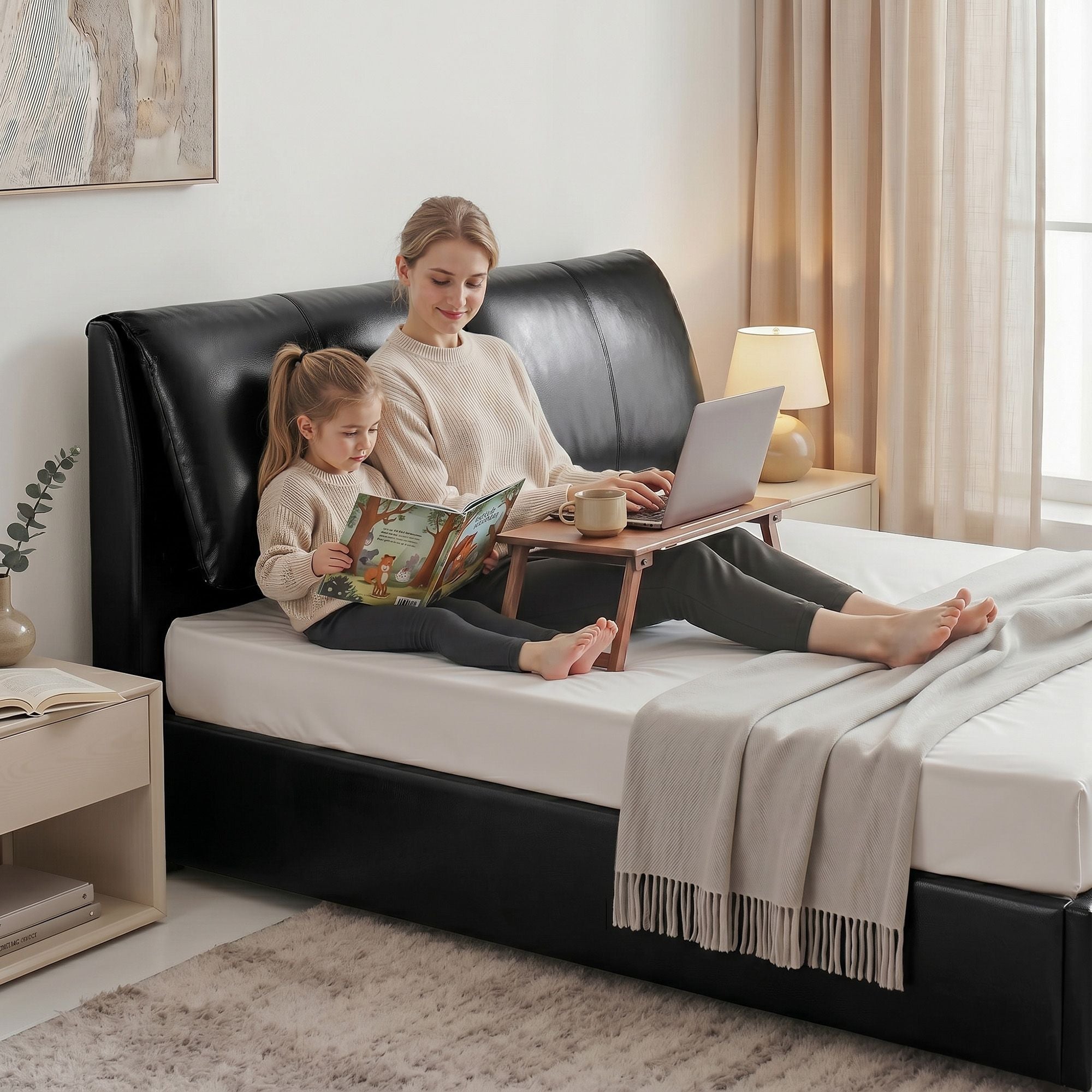 Queen Bed Frame Gas Lift Storage 3 Drawers Adjustable Headboard Platform Bed Black - Furniture > Bedroom > Beds & Bed Frames - Rivercity House & Home Co. (ABN 18 642 972 209) - Affordable Modern Furniture Australia