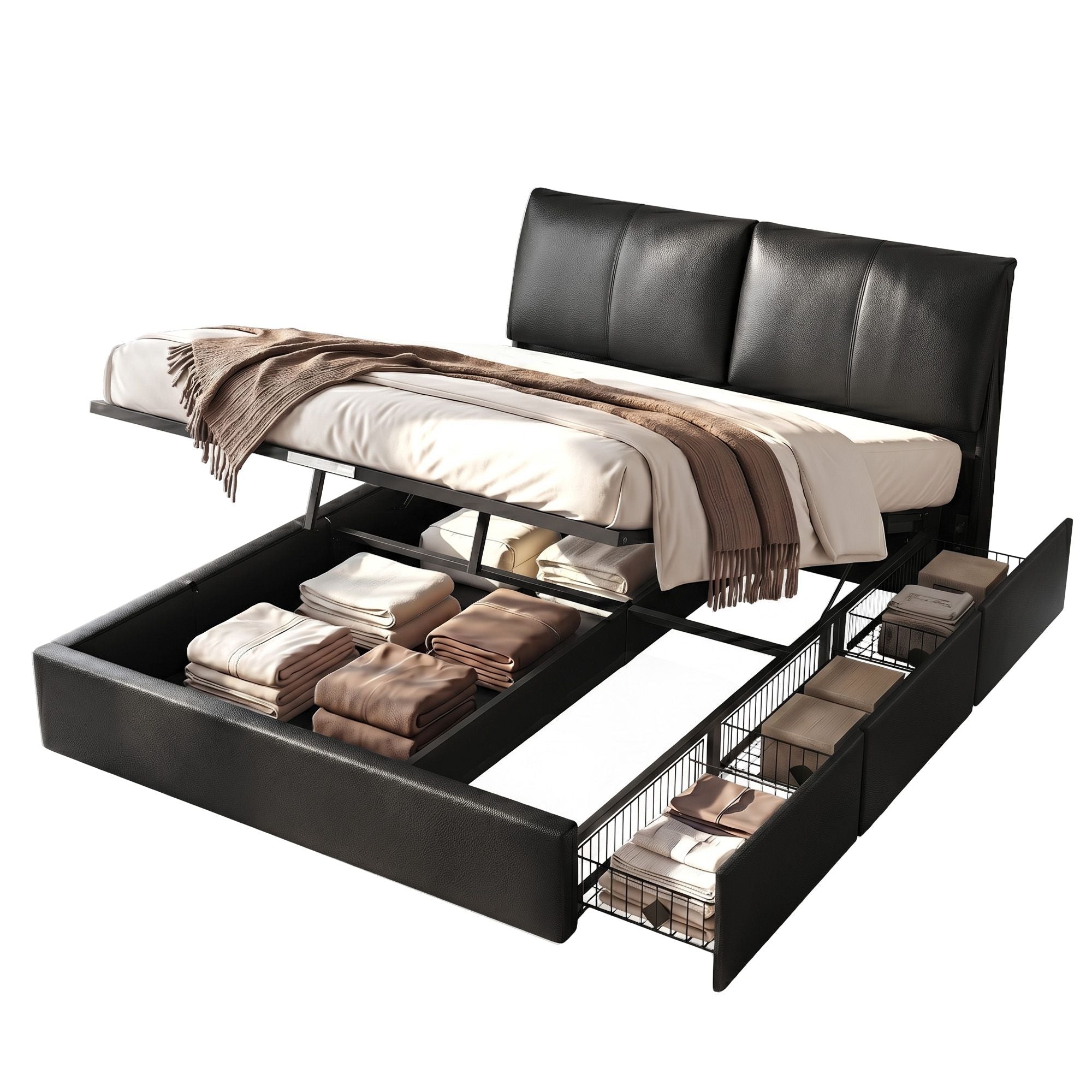 Queen Bed Frame Gas Lift Storage 3 Drawers Adjustable Headboard Platform Bed Black - Furniture > Bedroom > Beds & Bed Frames - Rivercity House & Home Co. (ABN 18 642 972 209) - Affordable Modern Furniture Australia