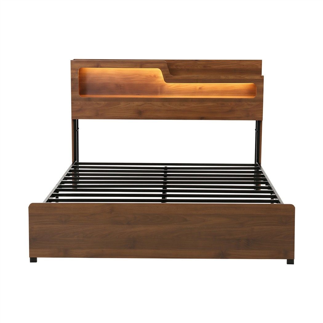 Queen Bed Frame Metal with Charging Station LED Light Storage Shelf - Furniture > Bedroom > Beds & Bed Frames - Rivercity House & Home Co. (ABN 18 642 972 209) - Affordable Modern Furniture Australia