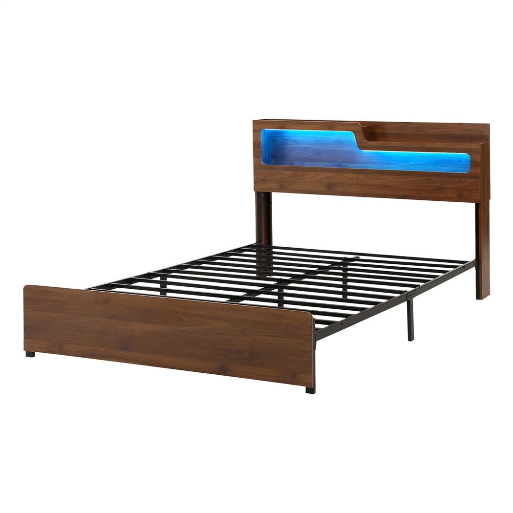 Queen Bed Frame Metal with Charging Station LED Light Storage Shelf - Furniture > Bedroom > Beds & Bed Frames - Rivercity House & Home Co. (ABN 18 642 972 209) - Affordable Modern Furniture Australia