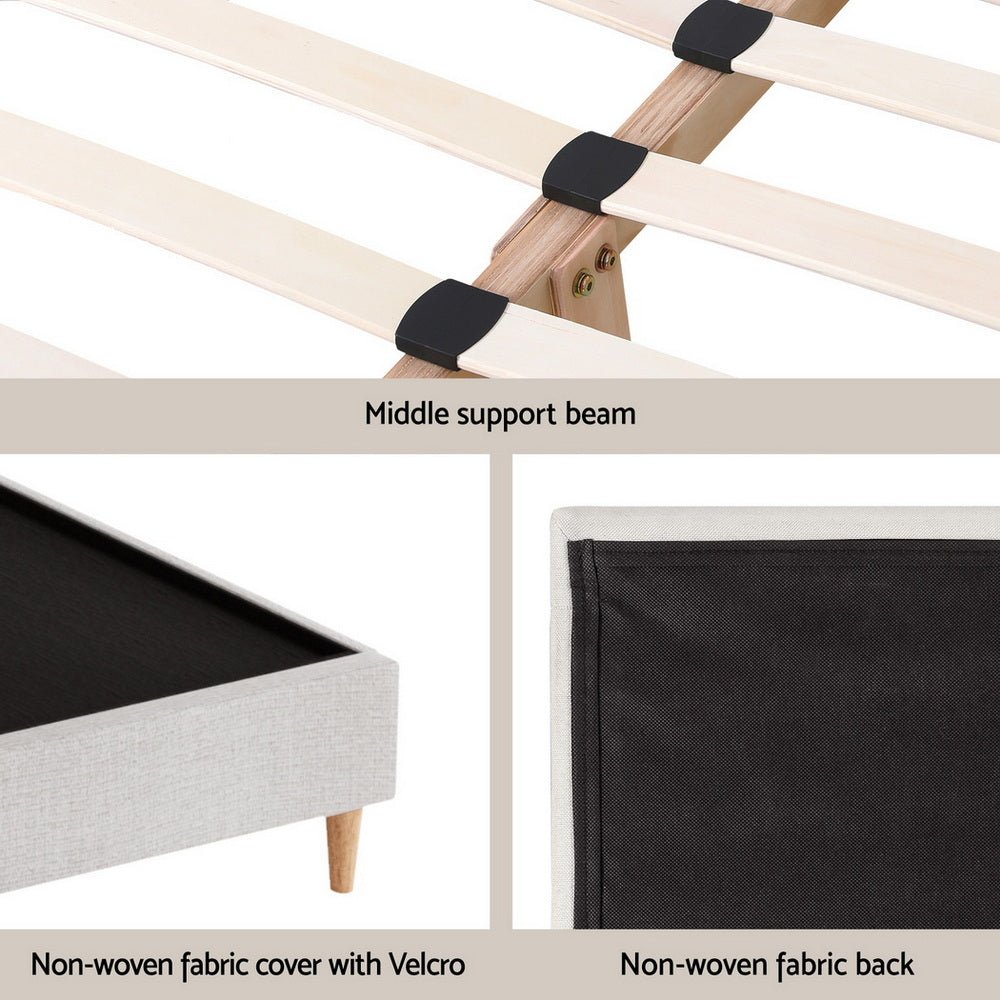 Queen Bed Frame Platform Bed Base Upholstered Headboard Linen Fabric Beige - Furniture > Bedroom > Beds & Bed Frames - Rivercity House & Home Co. (ABN 18 642 972 209) - Affordable Modern Furniture Australia