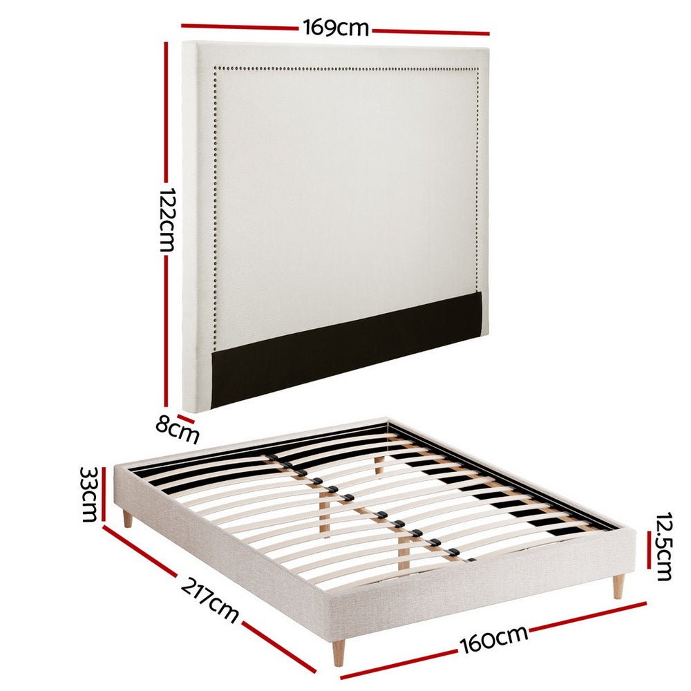 Queen Bed Frame Platform Bed Base Upholstered Headboard Linen Fabric Beige - Furniture > Bedroom > Beds & Bed Frames - Rivercity House & Home Co. (ABN 18 642 972 209) - Affordable Modern Furniture Australia