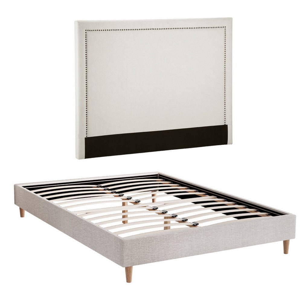Queen Bed Frame Platform Bed Base Upholstered Headboard Linen Fabric Beige - Furniture > Bedroom > Beds & Bed Frames - Rivercity House & Home Co. (ABN 18 642 972 209) - Affordable Modern Furniture Australia