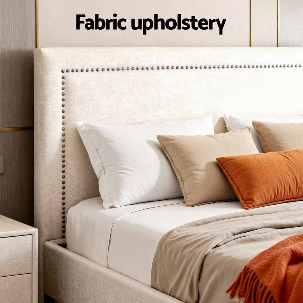 Queen Bed Frame Platform Bed Base Upholstered Headboard Linen Fabric Beige - Furniture > Bedroom > Beds & Bed Frames - Rivercity House & Home Co. (ABN 18 642 972 209) - Affordable Modern Furniture Australia