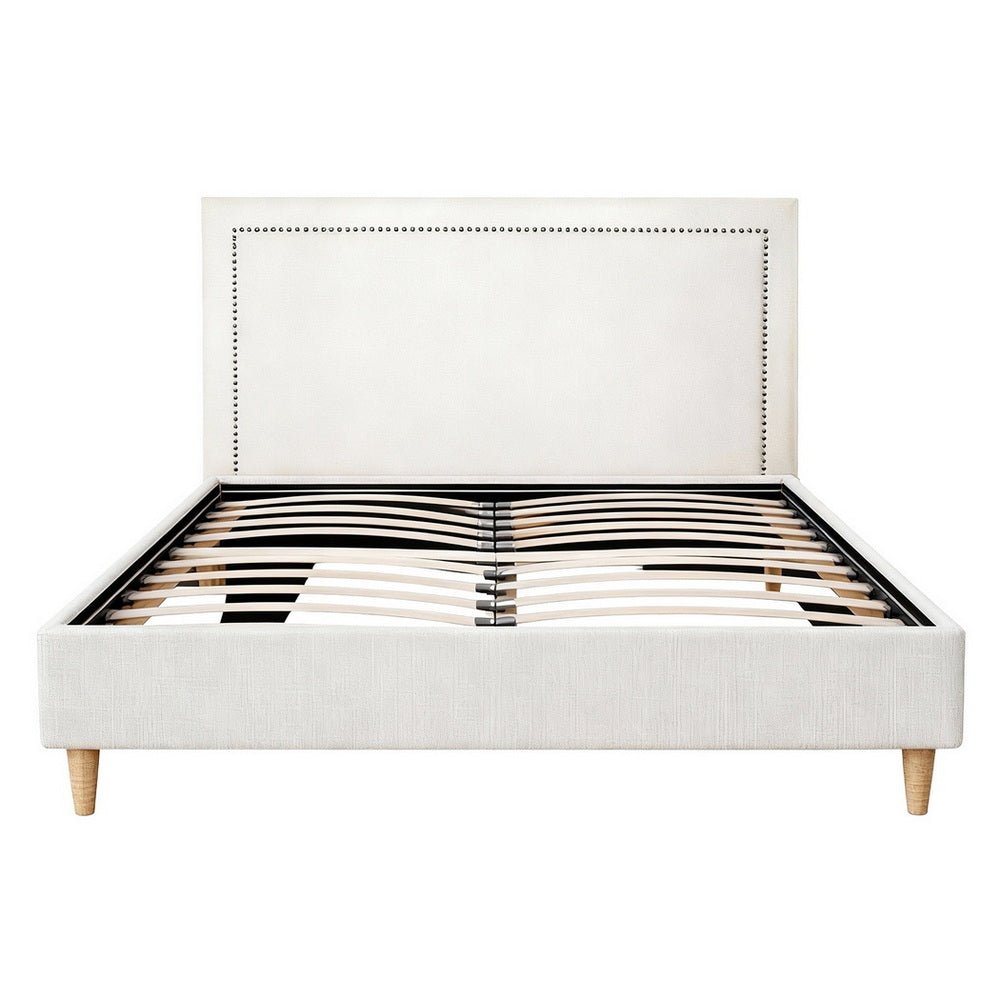 Queen Bed Frame Platform Bed Base Upholstered Headboard Linen Fabric Beige - Furniture > Bedroom > Beds & Bed Frames - Rivercity House & Home Co. (ABN 18 642 972 209) - Affordable Modern Furniture Australia