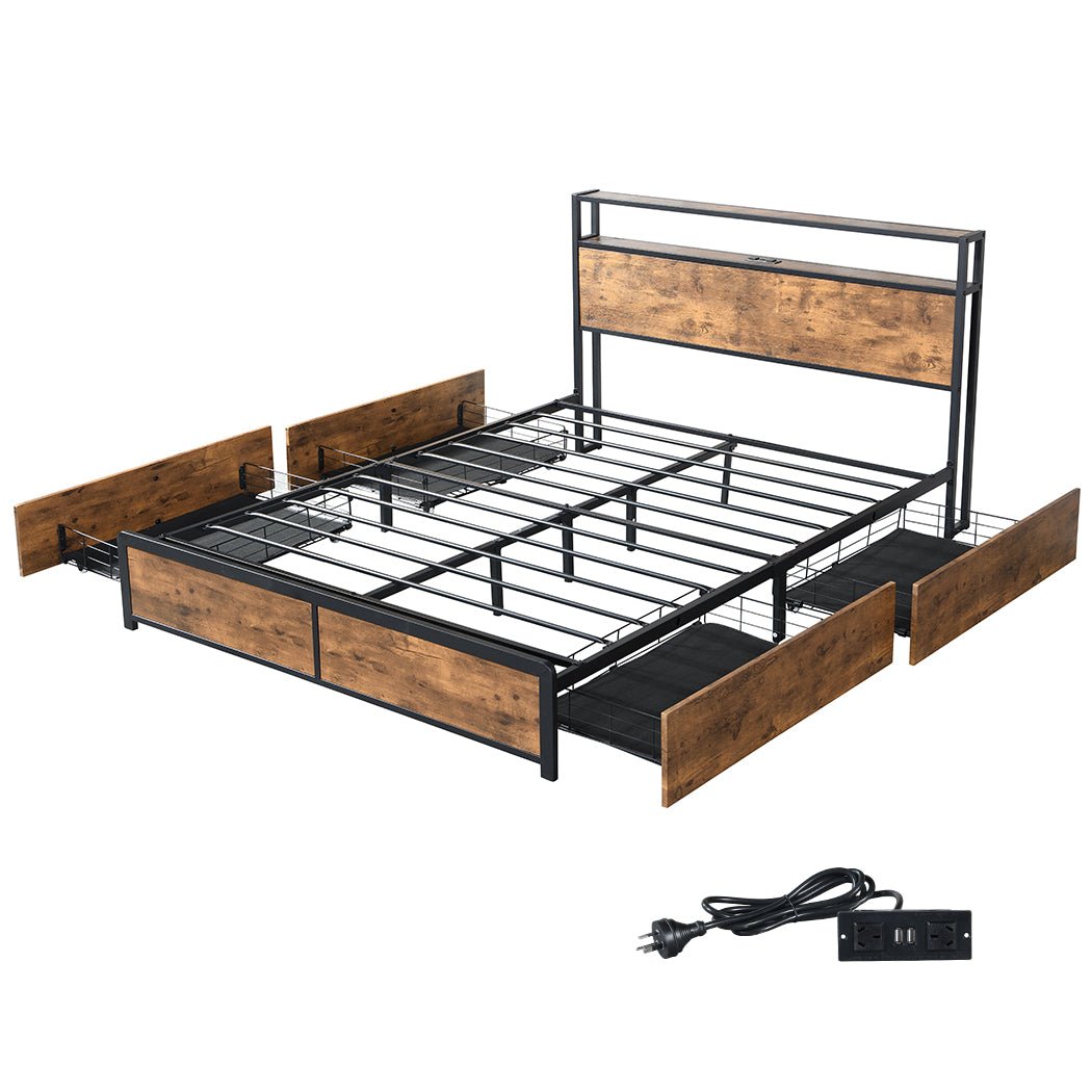 Queen Bed Frame RGB LED 4 Drawers USB - Rivercity House & Home Co. (ABN 18 642 972 209) - Affordable Modern Furniture Australia