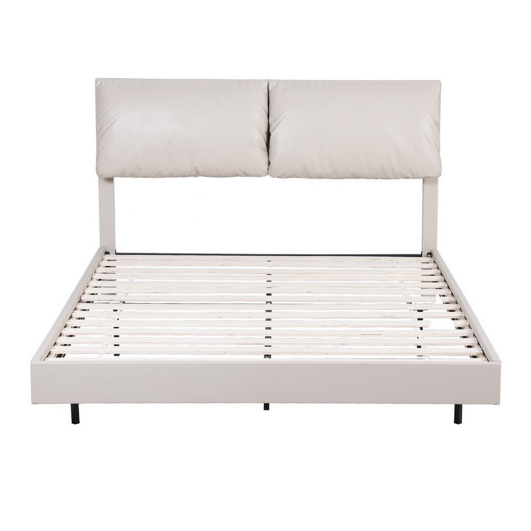 Queen Bed Frame RGB LED Floating Beds Adjustable Headboard Beige White - Furniture > Bedroom > Beds & Bed Frames - Rivercity House & Home Co. (ABN 18 642 972 209) - Affordable Modern Furniture Australia
