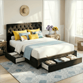 Lunara Queen Upholstered Storage Bed with Drawers & Charging Station – Black