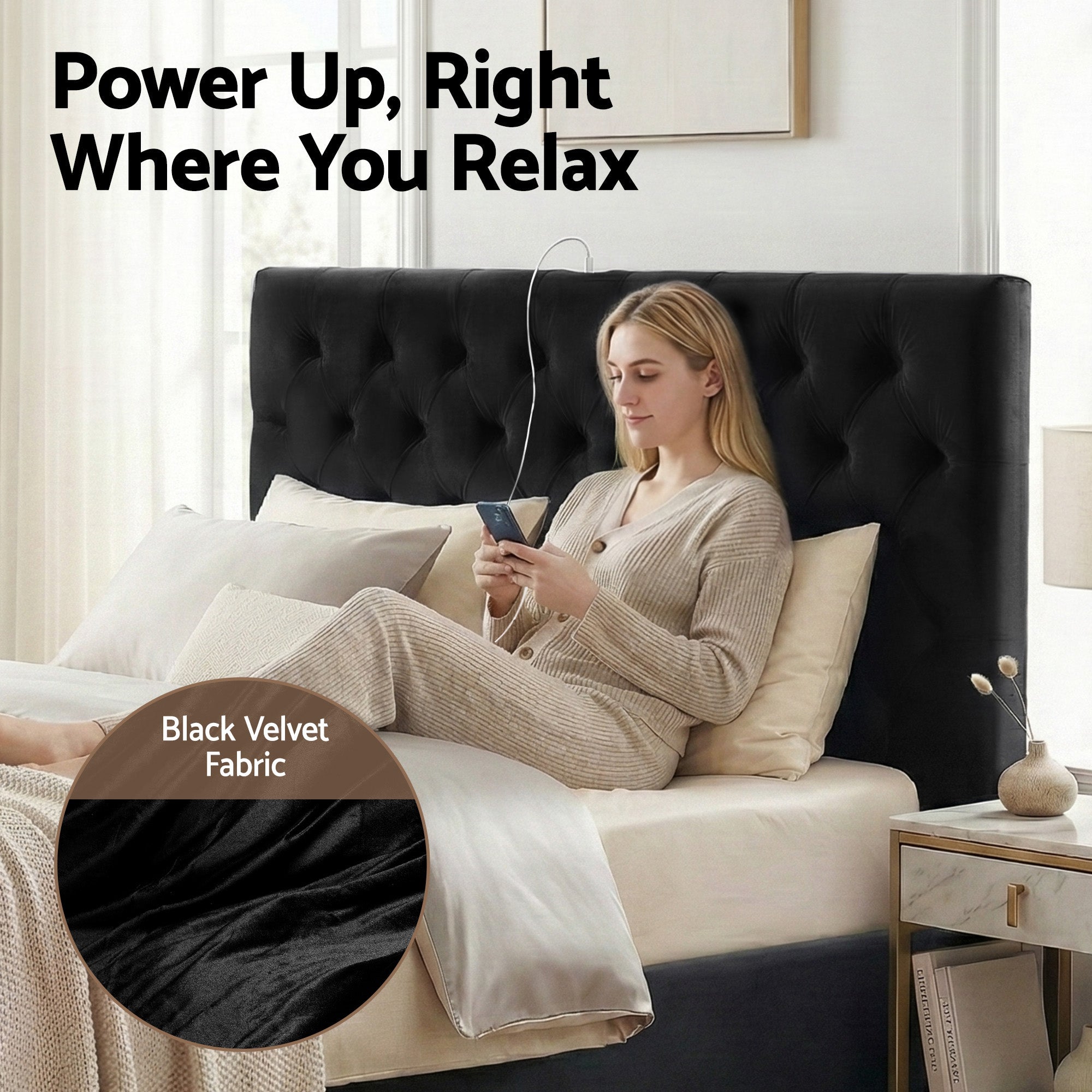 Queen Bed Frame Storage Charging Station Upholstered 3 Drawers USB Type - C - Furniture > Bedroom > Beds & Bed Frames - Rivercity House & Home Co. (ABN 18 642 972 209) - Affordable Modern Furniture Australia