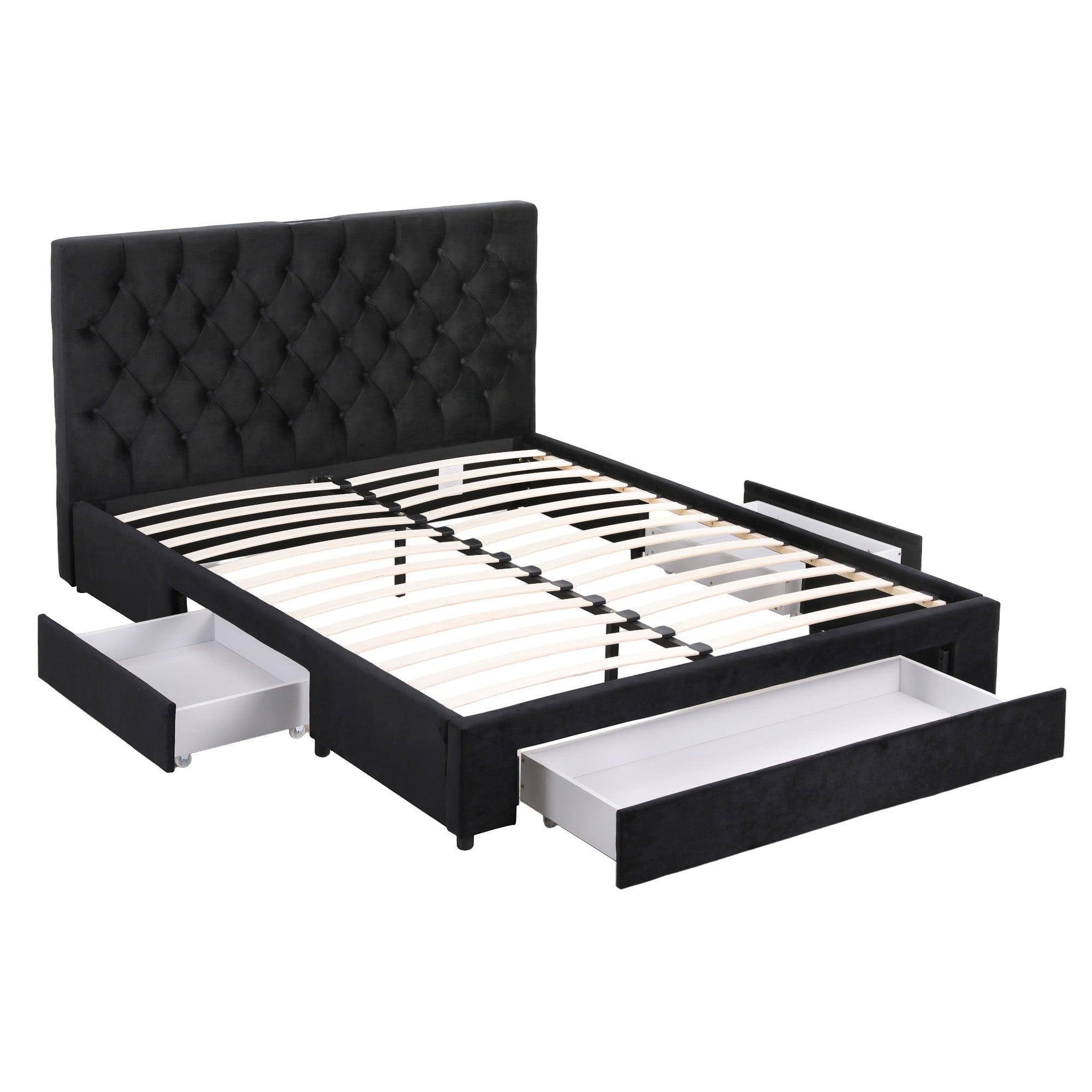 Queen Bed Frame Storage Charging Station Upholstered 3 Drawers USB Type - C - Furniture > Bedroom > Beds & Bed Frames - Rivercity House & Home Co. (ABN 18 642 972 209) - Affordable Modern Furniture Australia
